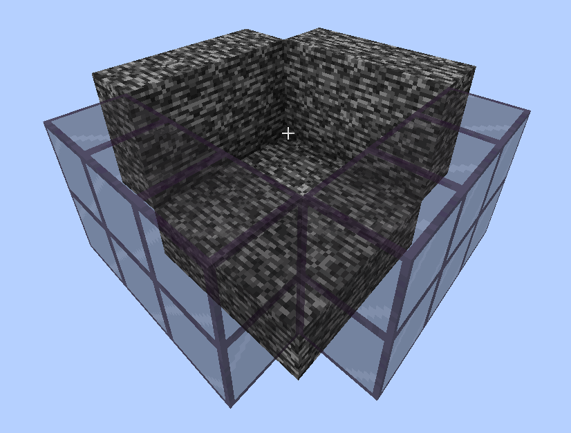 A 3x2x3 empty space surrounded by bedrock on all sides except for the top.